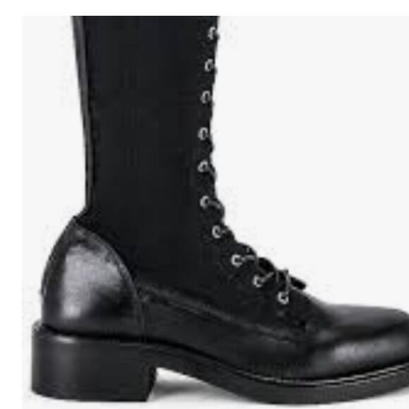 Free People Trickum Black Leather Mesh Knit Zip Tall Boots size 39 - Picture 5 of 15